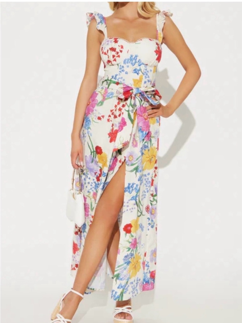 FASHION NOVA Tie-Waist Maxi Dress in Multi-Color